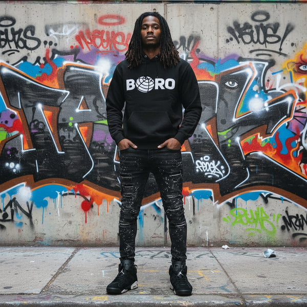 *DESIGN BY HUMANS* (BLACK)  PULLOVER HOODIES (DISTRESSED LOGO STYLE)