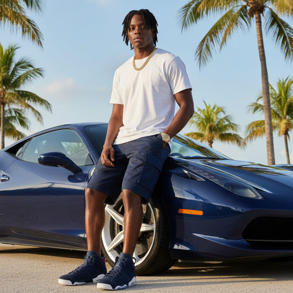 *BROOKLYN XPRESS* (NAVY) CASUAL SHORTS (WAIST 30”)