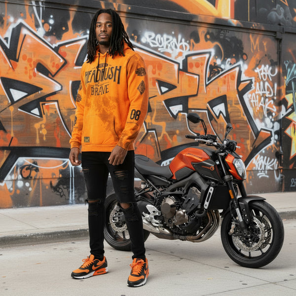 *HEADRUSH* (Orange Wash) ~The Brave~ Pullover Hoodie