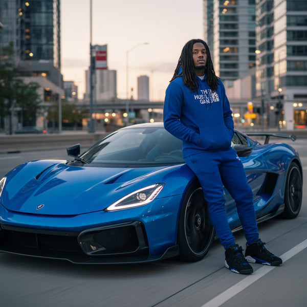 *HUSTLE GANG* (BLUE) HOODED SWEATSUIT