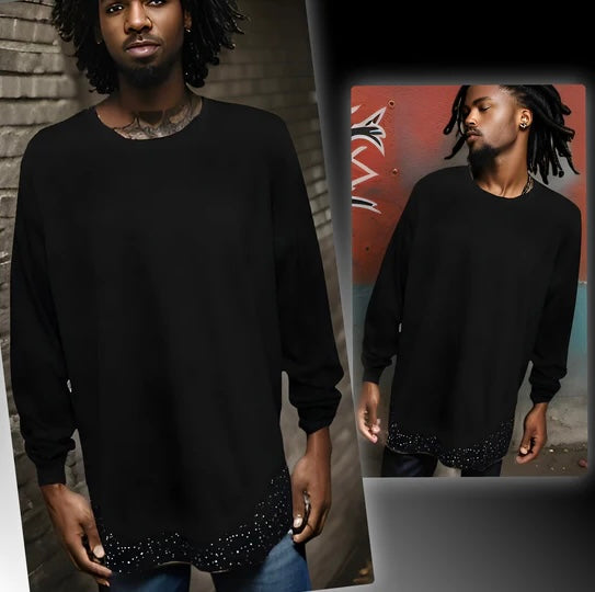 ^AKADEMIKS^ (BLACK) FANCY LONG SLEEVE TEE