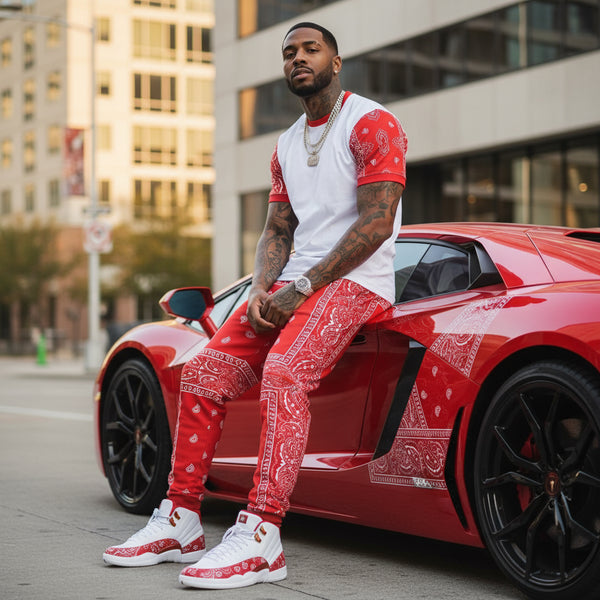 *RED BANDANA* ~custom fleece lined~ •jogger sweatpants• (Read description)