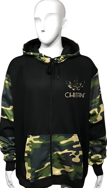 ^CHIEFIN’ ADI-FEATHER^ (GREEN CAMOUFLAGE) LUX ZIP UP HOODIES (CUT & SEW)