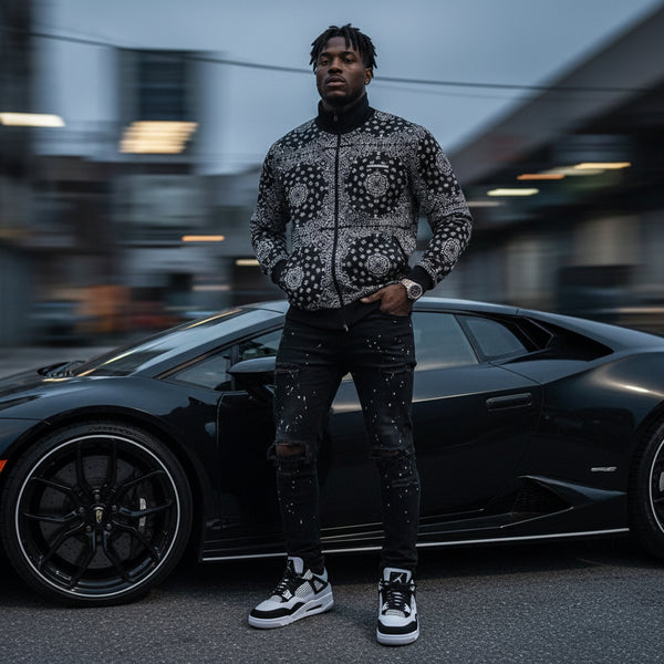 *CROOKS & CASTLES* (BLACK-PAISLEY) ~AOP~ ZIP UP TRACK JACKETS