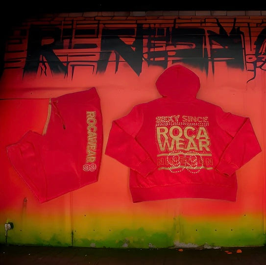 *ROCAWEAR* (TRUE RED) FULL ZIP SWEAT SUIT FOR WOMEN (2XL) (VINTAGE DEAD-STOCK)