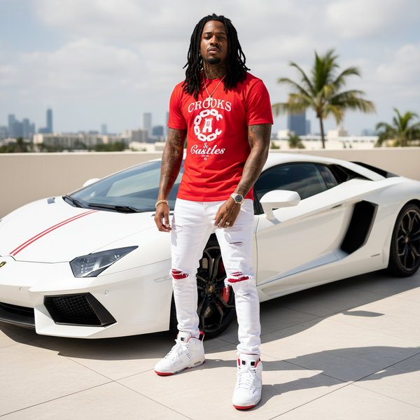 *CROOKS & CASTLES* (RED) ~C-CHAIN~ SHORT SLEEVE T-SHIRT