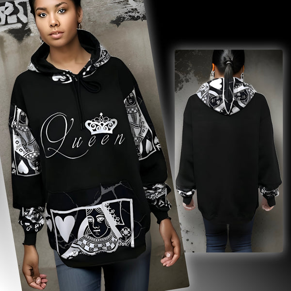 ^QUEEN OF HEARTS^ LUXURY PULLOVER HOODIES (CUT & SEW) (EMBROIDERED LOGO)