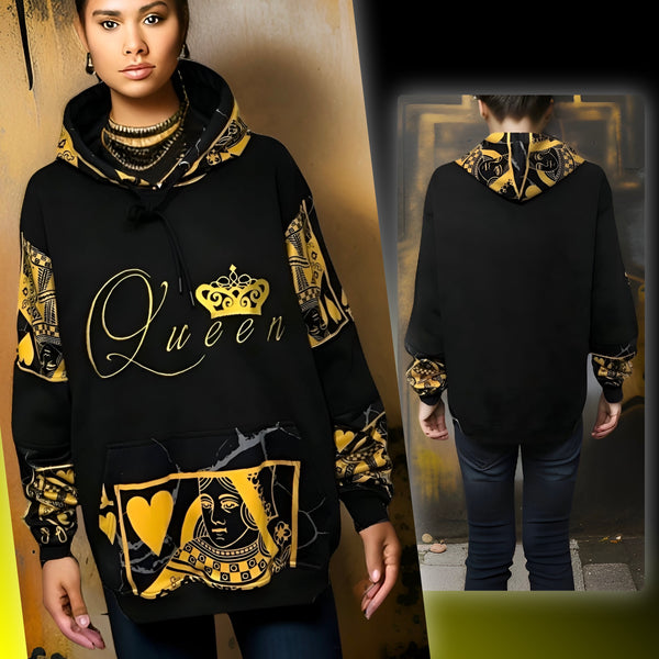 ^QUEEN OF HEARTS^ LUXURY *GOLD* PULLOVER HOODIES (CUT & SEW) (EMBROIDERED LOGO)