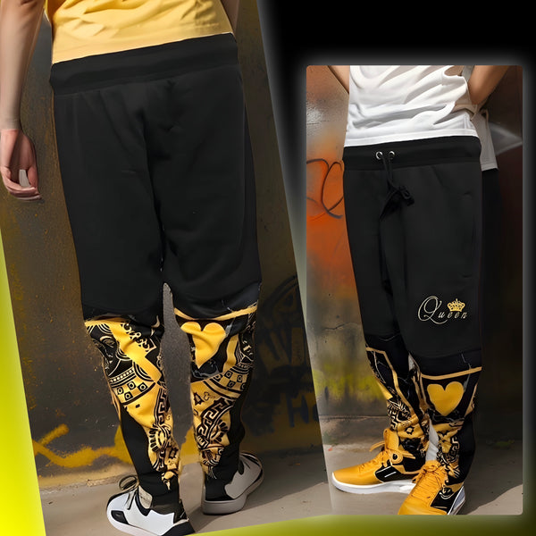 ^QUEEN OF HEARTS^ LUXURY *GOLD* JOGGER SWEATPANTS (CUT & SEW) (EMBROIDERED LOGO)