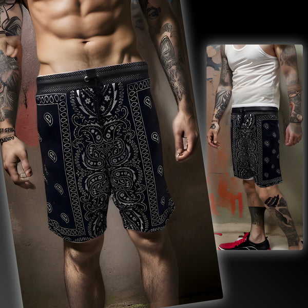 ^OUTFIT KINGS^ MESH SHORTS (LINED) *BLACK-SILVER PAISLEY* SUMMER ACTIVEWEAR (REVERSIBLE)