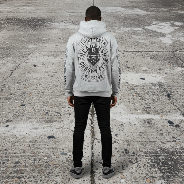 *HEADRUSH* (Heather Grey) ~13th Warrior~ Thick Zip Up Hoodies (Luxury) (Full Embroidery)