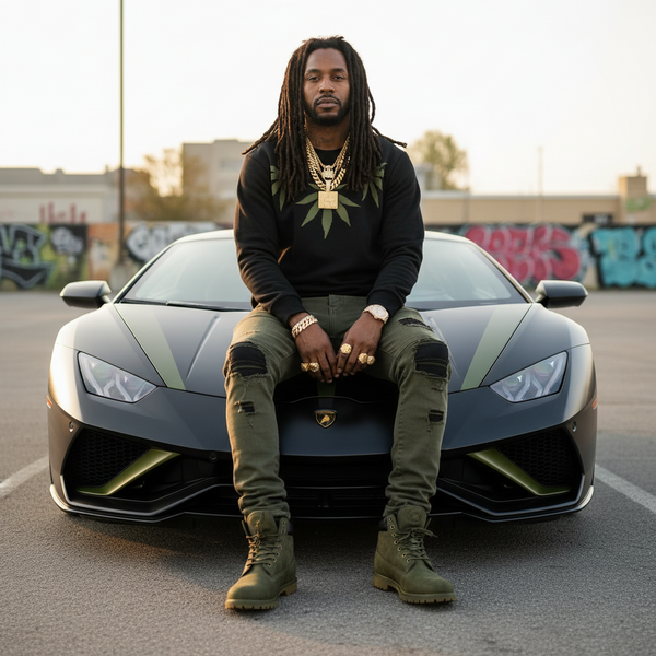 *OFFICIAL BOB MARLEY* CLOTHING LINE (BLACK) MEN'S CREWNECK SWEATSHIRTS (GANJA)