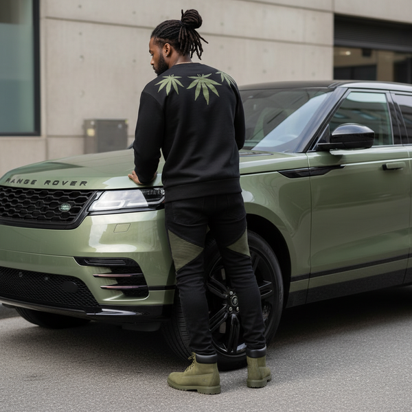 *OFFICIAL BOB MARLEY* CLOTHING LINE (BLACK) MEN'S CREWNECK SWEATSHIRTS (GANJA)