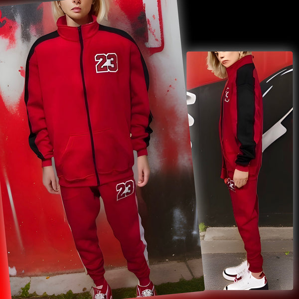 ^23^ (RED-BLACK) ZIP UP TRACKSUITS (CUT & SEW)