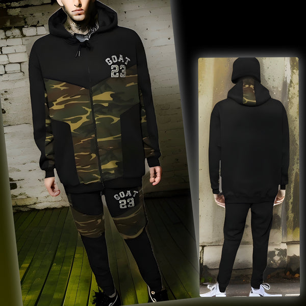 ^23 GOAT^ CAMOUFLAGE LUXURY ZIP UP SWEATSUITS (CUT & SEW) (EMBROIDERED LOGOS)