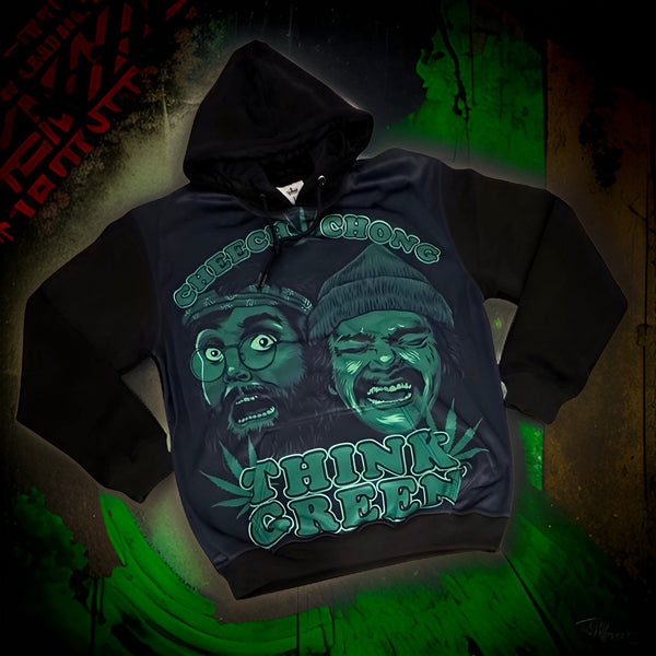 *THINK GREEN* CHEECH & CHONG~ PULLOVER HOODIES (BACK EMBROIDERY)