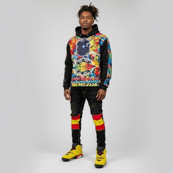 *THE URBAN EMPORIUM* PULLOVER HOODIE (EMBROIDERED & RIBBON EMBELLISHED)