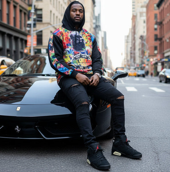 *THE URBAN EMPORIUM* PULLOVER HOODIE (EMBROIDERED & RIBBON EMBELLISHED)