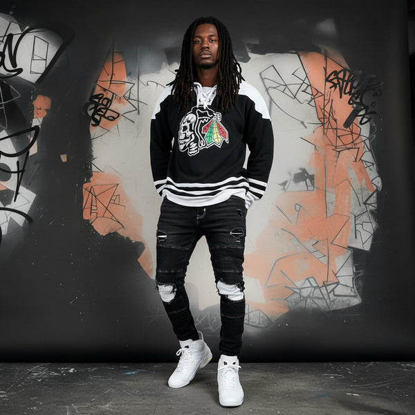 *THE NEXT ONE* JERSEY STYLE COTTON HOODIES (EMBROIDERED) (BLACK-WHITE)