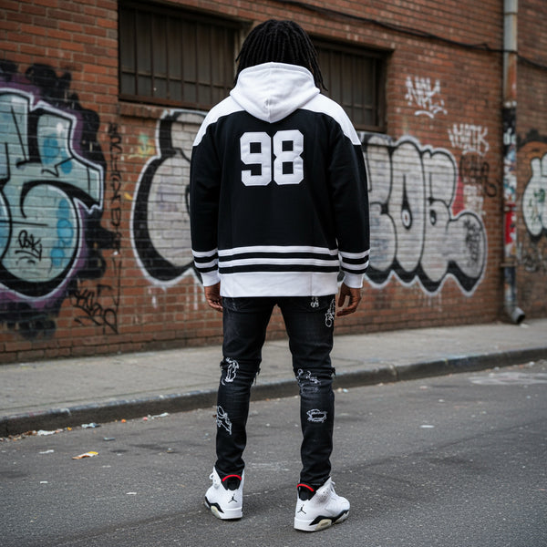 *THE NEXT ONE* JERSEY STYLE COTTON HOODIES (EMBROIDERED) (BLACK-WHITE)