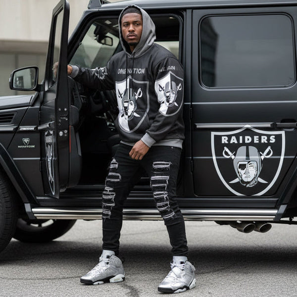 *RAIDERS-ONE NATION* (BLACK/MULTI) *OAKLAND RAIDERS* PULLOVER HOODIES