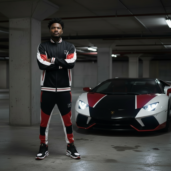 •UCXX• (BLACK-RED) ZIP UP TRACKSUITS (ACTIVEWEAR)