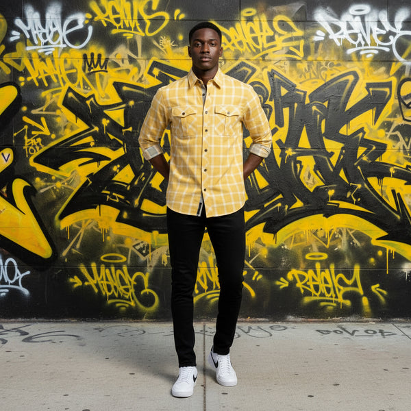 *ABLANCHE* (YELLOW/GOLD) BUTTON UP COLLARED SHIRTS