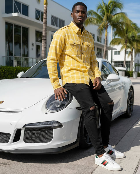*ABLANCHE* (YELLOW/GOLD) BUTTON UP COLLARED SHIRTS