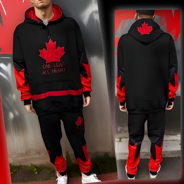 ^ALL HEART^ ~CANADIAN WOLRLD JUNIOR HOCKEY~ (BLACK-RED) HOODED SWEATSUITS