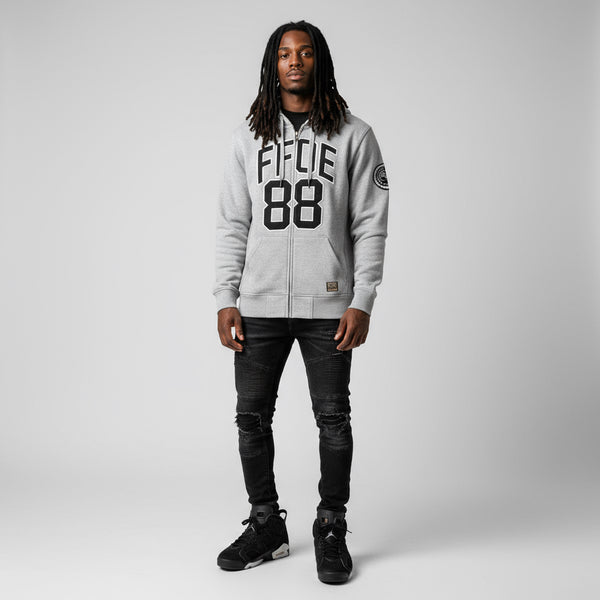 *FINALLY FAMOUS* BY ORO GOLD (GREY) ZIP UP HOODIE (EMBROIDERED)