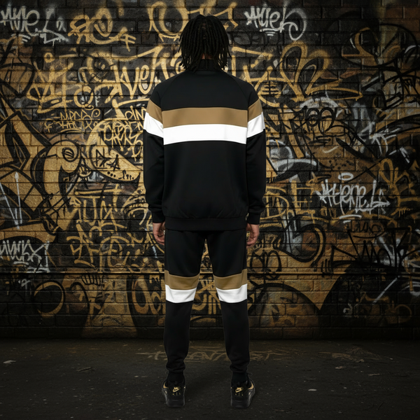 •HUSTLE GANG• (BLACK-MULTI) KNIT ZIP UP TRACKSUITS