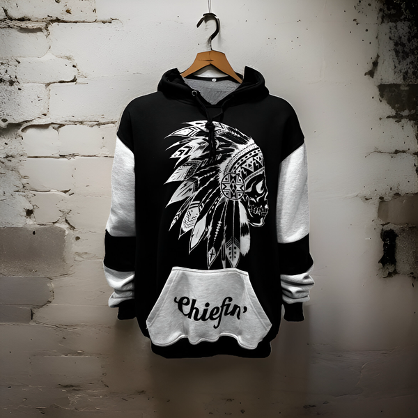 ^CHIEFIN’^ (BLACK-GREY) PULLOVER HOODIES (CUT & SEW)