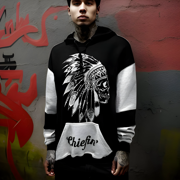 ^CHIEFIN’^ (BLACK-GREY) PULLOVER HOODIES (CUT & SEW)