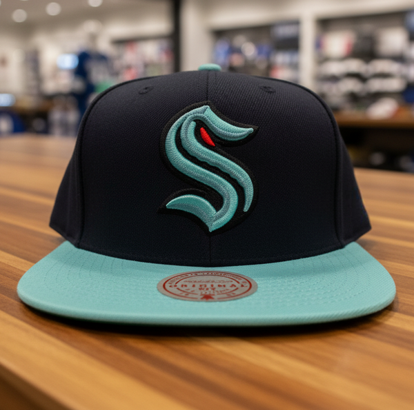 *Seattle Kraken* snapback hats by Mitchell & Ness