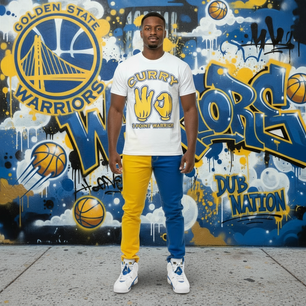 *<SC>* (WHITE) ~CURRY 3-POINT WARRIOR~ JUMBO PRINT TEES (HEAVY COTTON)