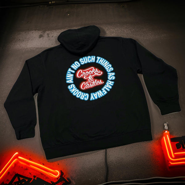 *CROOKS & CASTLES* (BLACK) ~NEON SIGN GLOW~ TWO SIDED PRINT PULLOVER HOODIES FOR MEN