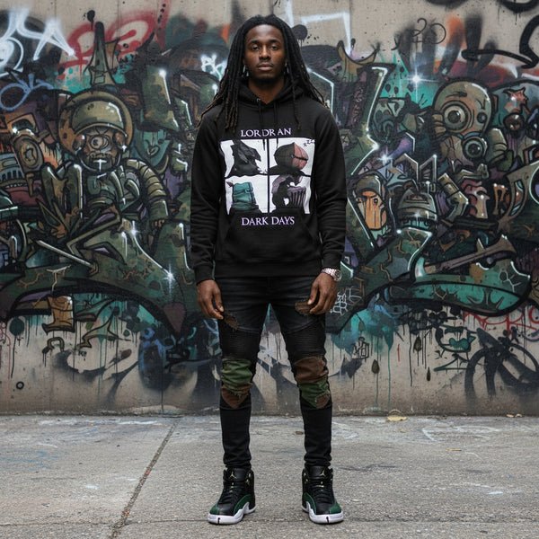 *DESIGN BY HUMANS* (BLACK) ZIP UP HOODIE (DISTRESSED LOGO STYLE)