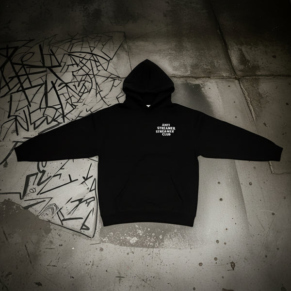 *DESIGN BY HUMANS* (BLACK) PULLOVER HOODIE (DISTRESSED LOGO STYLE)
