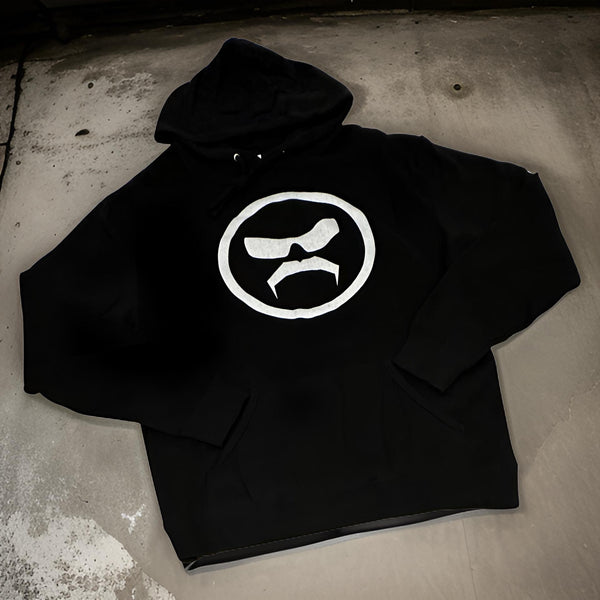 *DESIGN BY HUMANS* (BLACK) PULLOVER HOODIE (DISTRESSED LOGO STYLE)