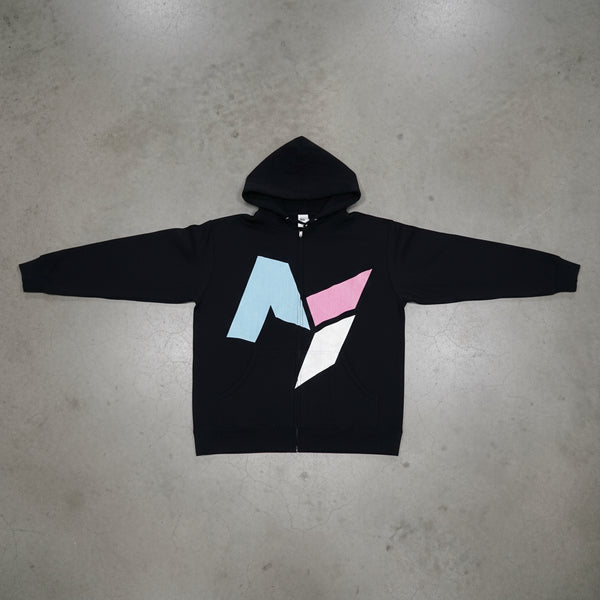 *DESIGN BY HUMANS* (BLACK) ZIP UP HOODIE (DISTRESSED LOGO STYLE)