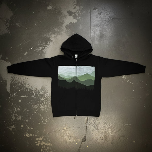 *DESIGN BY HUMANS* (BLACK) ZIP UP HOODIE (DISTRESSED LOGO STYLE)