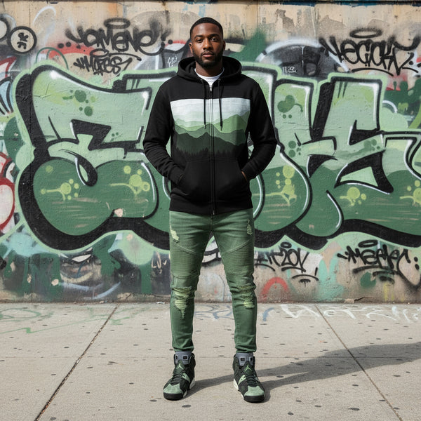*DESIGN BY HUMANS* (BLACK) ZIP UP HOODIE (DISTRESSED LOGO STYLE)