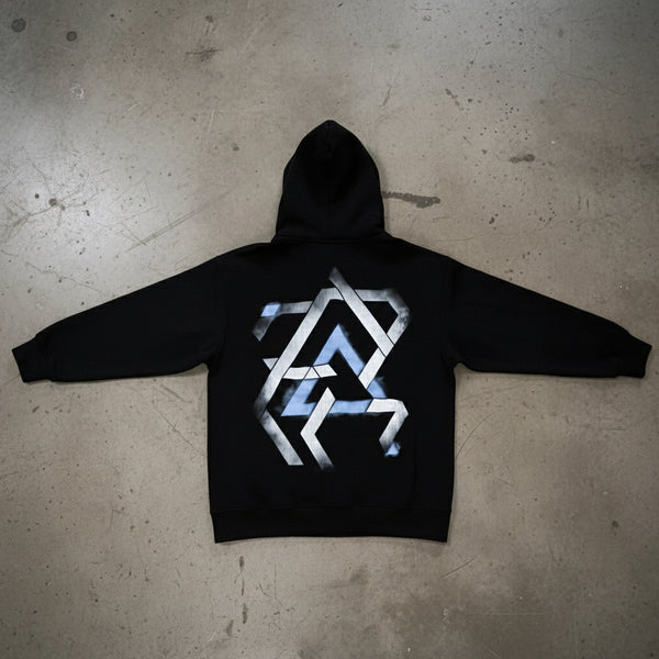 *DESIGN BY HUMANS* (BLACK) ZIP UP HOODIE (DISTRESSED LOGO STYLE)