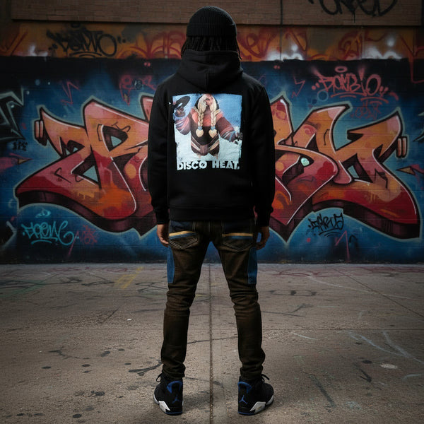 *DESIGN BY HUMANS* (BLACK) ZIP UP HOODIE (DISTRESSED LOGO STYLE)