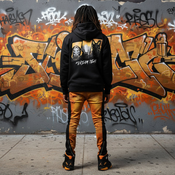 *DESIGN BY HUMANS* (BLACK) ZIP UP HOODIES (DISTRESSED LOGO STYLE)
