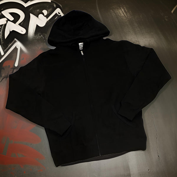 *DESIGN BY HUMANS* (BLACK) ZIP UP HOODIES (DISTRESSED LOGO STYLE)