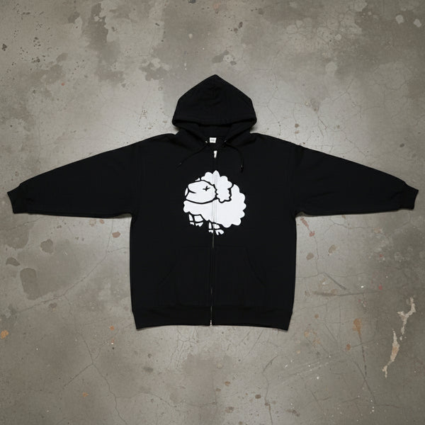 *DESIGN BY HUMANS* (BLACK) ZIP UP HOODIE (DISTRESSED LOGO STYLE)