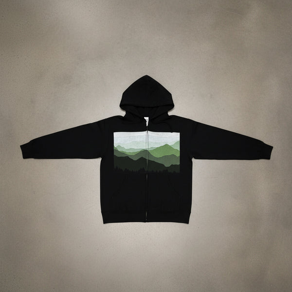 *DESIGN BY HUMANS* (BLACK) ZIP UP HOODIE (DISTRESSED LOGO STYLE)