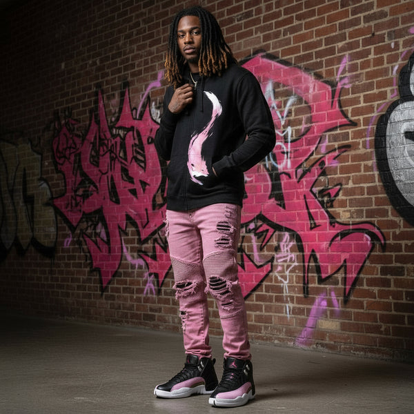 *DESIGN BY HUMANS* (BLACK) ZIP UP HOODIE (DISTRESSED LOGO STYLE)