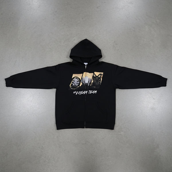 *DESIGN BY HUMANS* (BLACK) ZIP UP HOODIES (DISTRESSED LOGO STYLE)